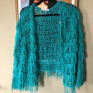 NWOT turquoise shag jacket